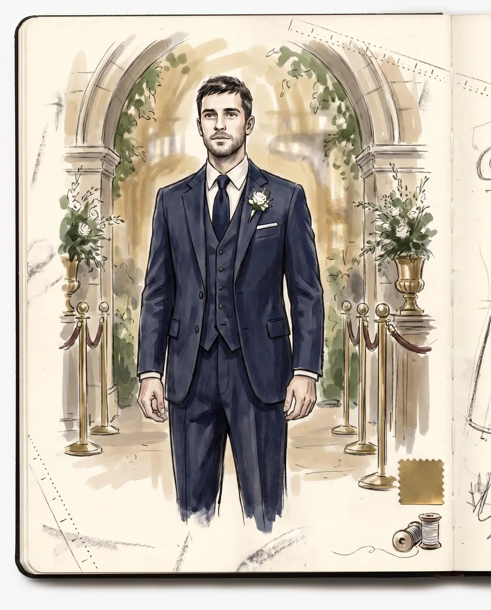 Illustration of a groom's wedding suit